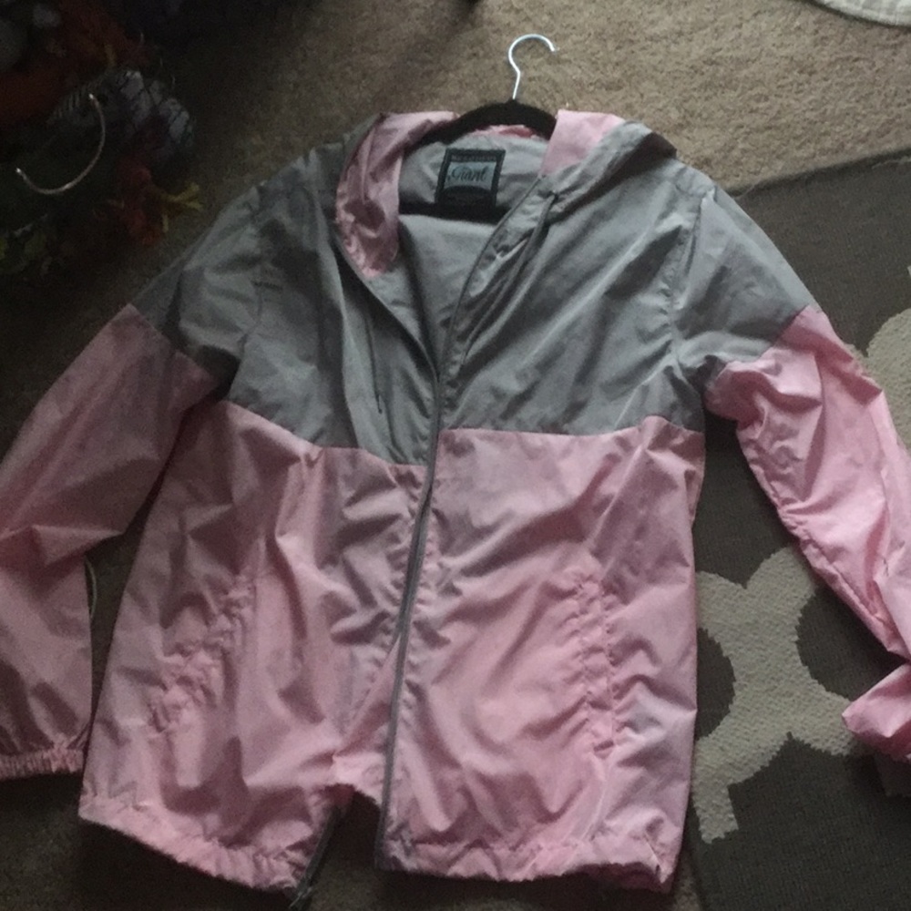 Pink and grey rain coat